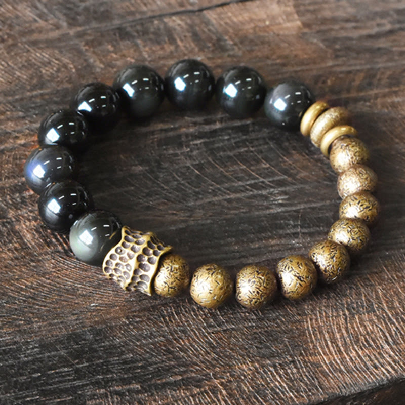 EverestArtstudios Rainbow Obsidian Copper Bead Positive Transformation Bracelet
