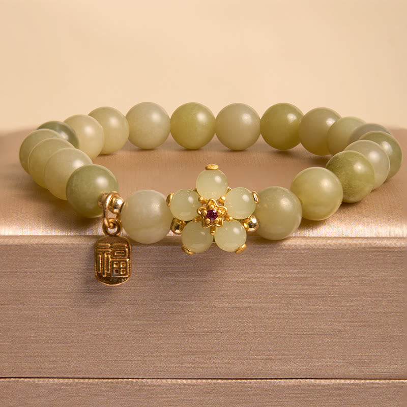 EverestArtStudios Green Jade Blossom Fu Symbol Fortune Bracelet