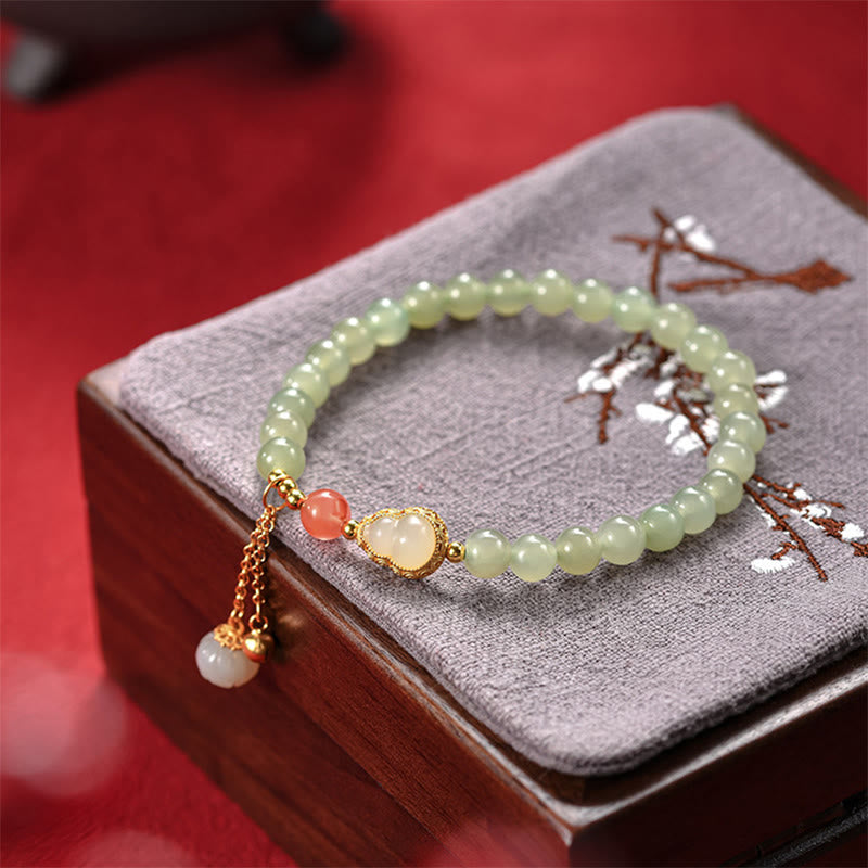 EverestArtstudios 925 Sterling Silver Hetian Jade Gourd Lotus Abundance Luck Bracelet