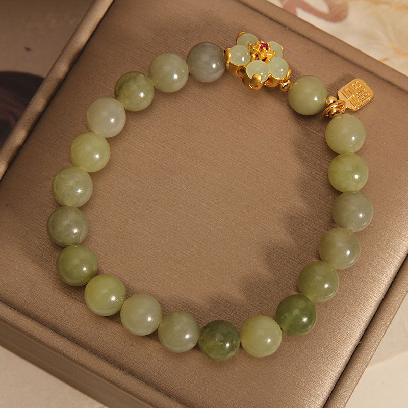 EverestArtStudios Green Jade Blossom Fu Symbol Fortune Bracelet