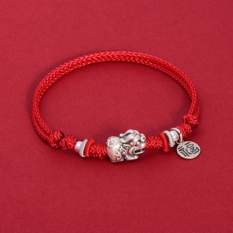 EverestArtStudios 925 Sterling Silver PiXiu Fu Character Wealth Luck Handmade Braided Bracelet