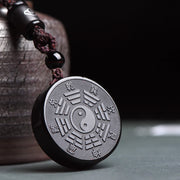 EverestArtstudios Black Obsidian Bagua Yin Yang Strength Necklace Pendant