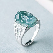 EverestArtstudios 925 Sterling Silver Fengshui Wealth Prosperity Jade PiXiu Luck Ring