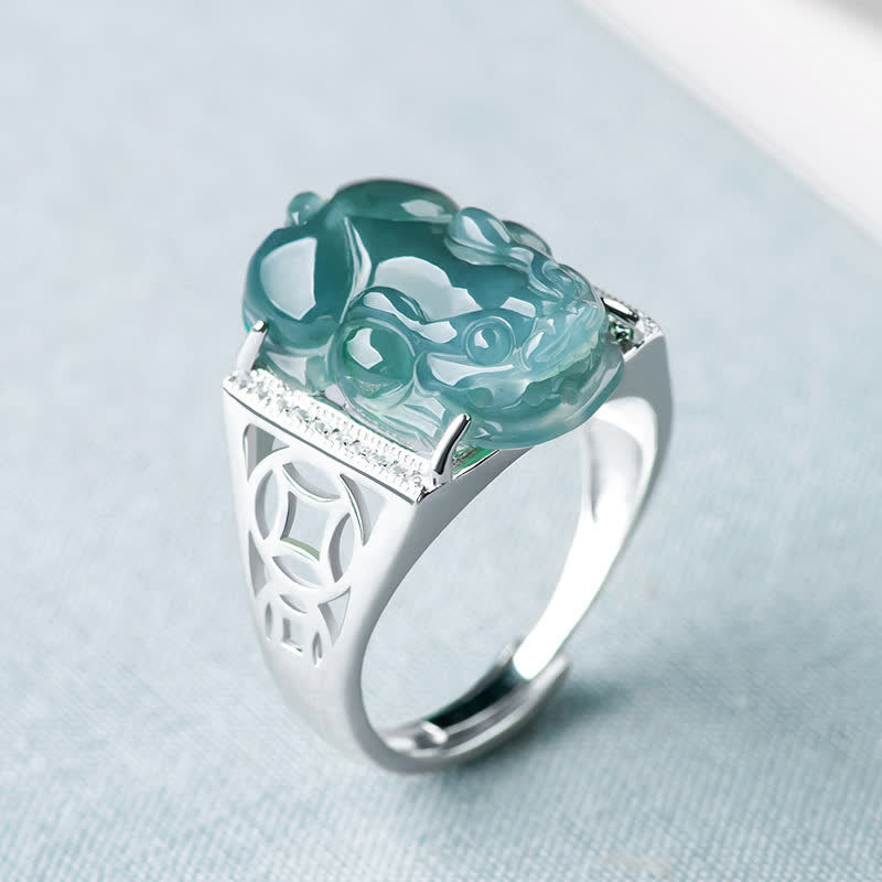 EverestArtstudios 925 Sterling Silver Fengshui Wealth Prosperity Jade PiXiu Luck Ring