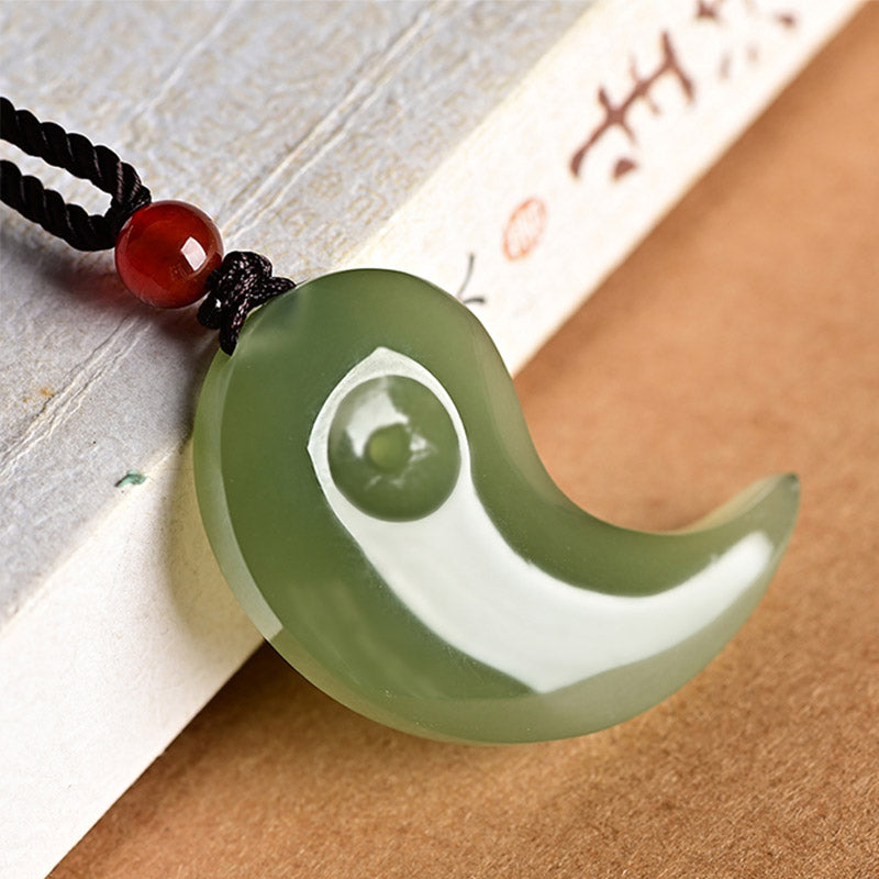EverestArtstudios Yin Yang White Jade Cyan Jade Protection Blessing Necklace String Pendant