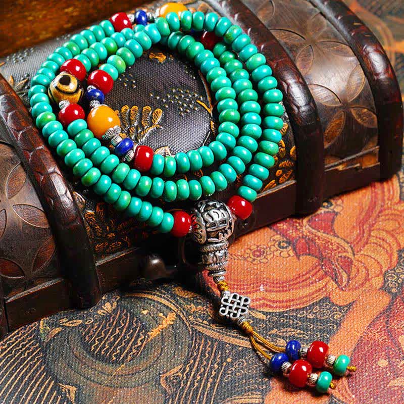 EverestArtStudios 108 Mala Beads Tibetan Turquoise Dzi Bead Protection Bracelet