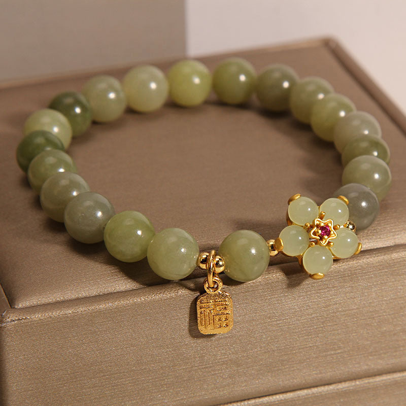 EverestArtStudios Green Jade Blossom Fu Symbol Fortune Bracelet