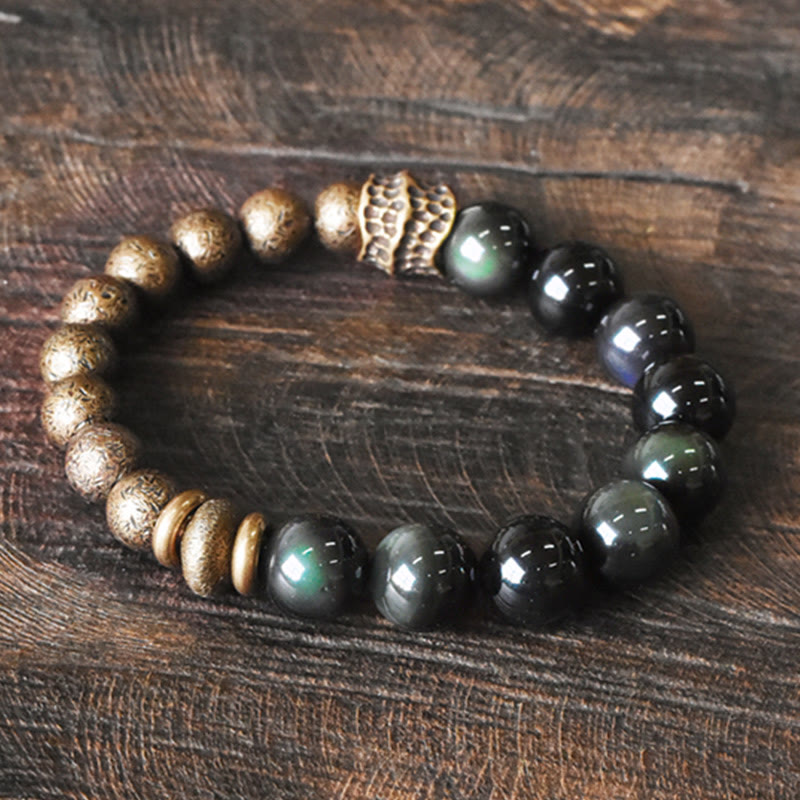 EverestArtstudios Rainbow Obsidian Copper Bead Positive Transformation Bracelet