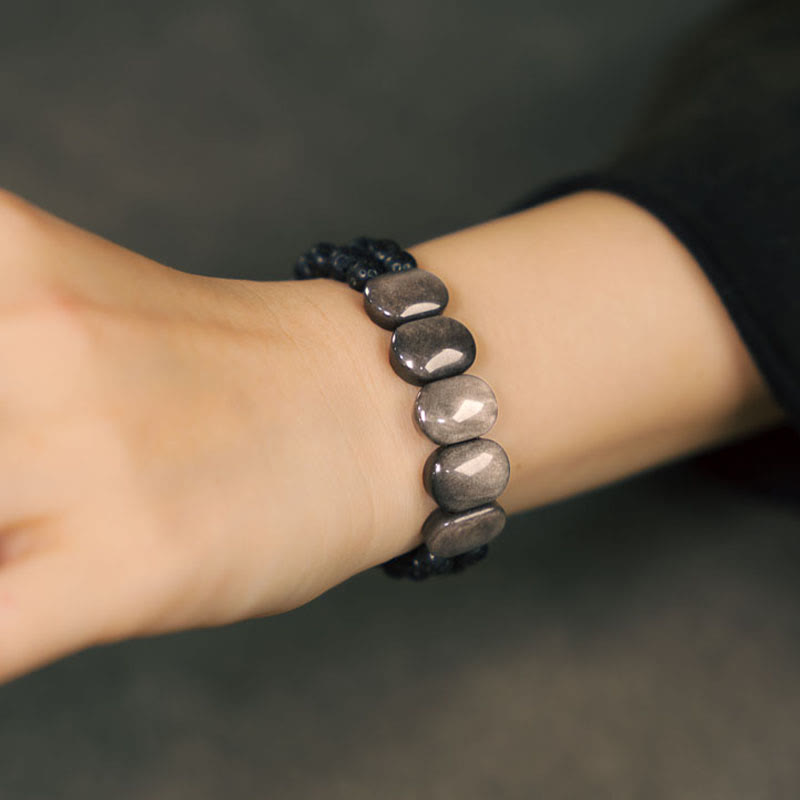 EverestArtstudios Natural Silver Sheen Obsidian Lava Rock Communication Bracelet
