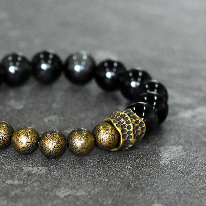 EverestArtstudios Rainbow Obsidian Copper Bead Positive Transformation Bracelet