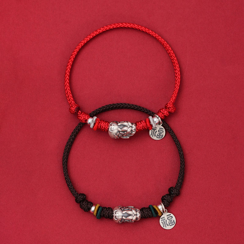 EverestArtStudios 925 Sterling Silver PiXiu Fu Character Wealth Luck Handmade Braided Bracelet