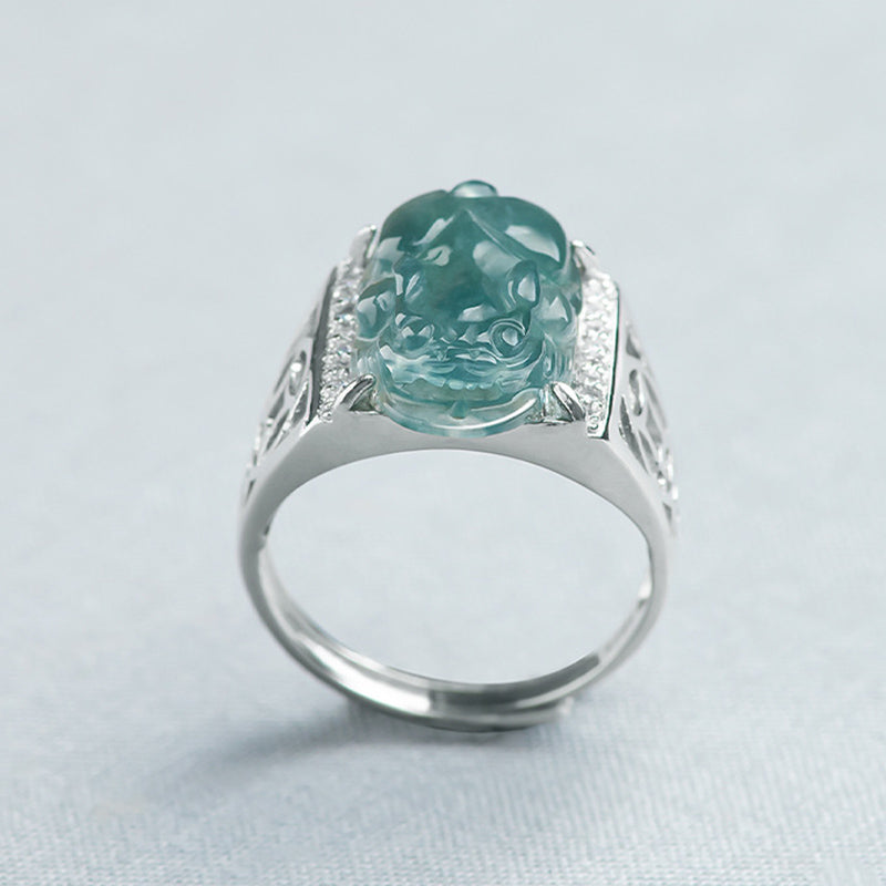 EverestArtstudios 925 Sterling Silver Fengshui Wealth Prosperity Jade PiXiu Luck Ring