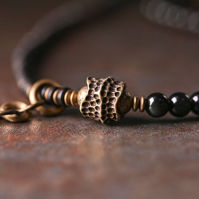 EverestArtstudios Rainbow Obsidian Ebony Wood Copper Positive Multilayer Bracelet