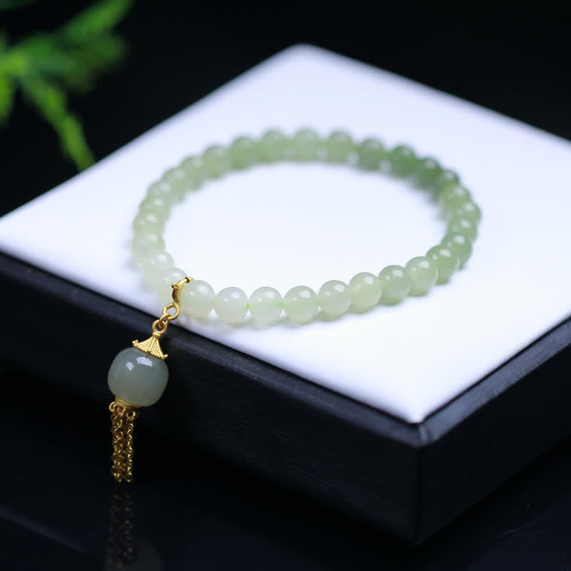 EverestArtstudios 925 Sterling Silver Hetian Jade Beaded Wealth Charm Bracelet