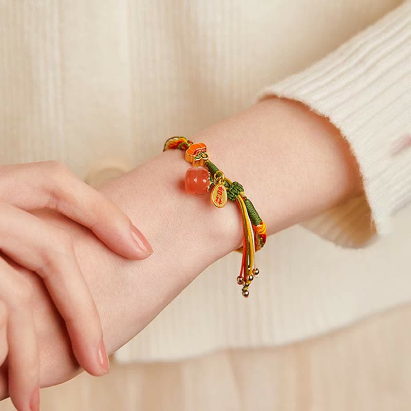 EverestArtStudios Persimmon Red Agate Strength Reincarnation Knot Braid String Bracelet
