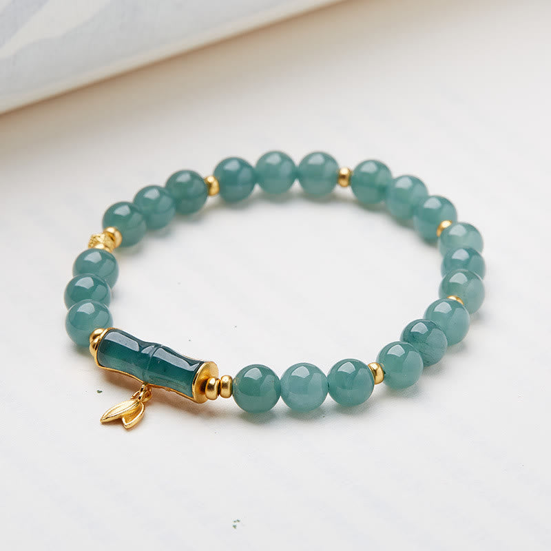 EverestArtstudios 925 Sterling Silver Plated Gold Natural Green Jade Bamboo Charm Luck Bracelet