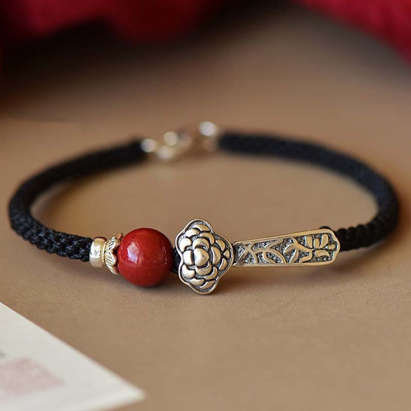 EverestArtStudios 925 Sterling Silver Cinnabar Blessing String Bracelet