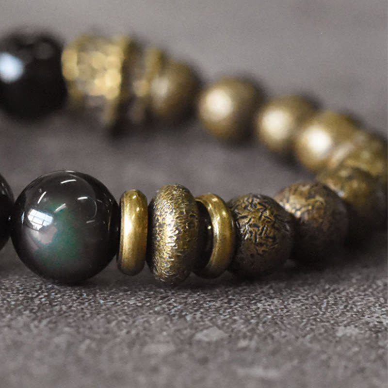 EverestArtstudios Rainbow Obsidian Copper Bead Positive Transformation Bracelet