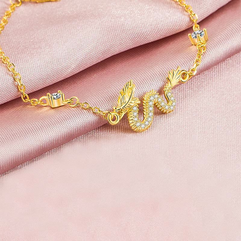 EverestArtStudios 925 Sterling Silver Year Of The Dragon Auspicious Golden Dragon Luck Red Rope Chain Bracelet
