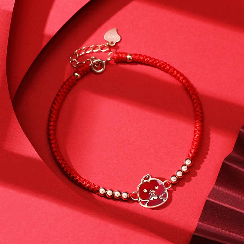 EverestArtStudios 925 Sterling Silver Chinese Zodiac Luck Faith Discolor Red String Bracelet