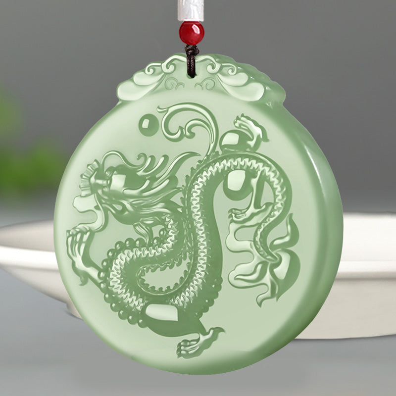 EverestArtstudios Chinese Zodiac Dragon Jade Luck Necklace String Pendant