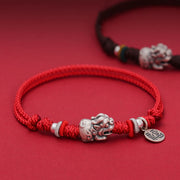 EverestArtStudios 925 Sterling Silver PiXiu Fu Character Wealth Luck Handmade Braided Bracelet