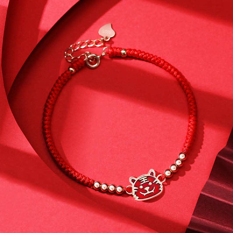 EverestArtStudios 925 Sterling Silver Chinese Zodiac Luck Faith Discolor Red String Bracelet