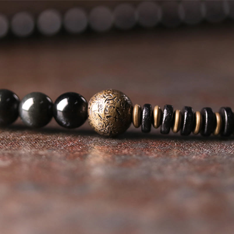 EverestArtstudios Rainbow Obsidian Ebony Wood Copper Positive Multilayer Bracelet