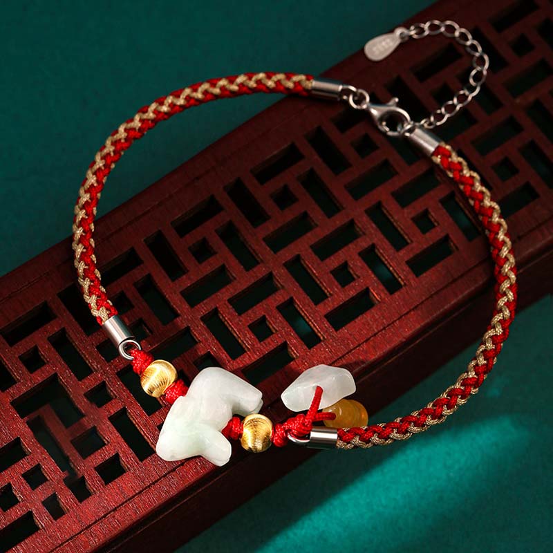 EverestArtStudios Chinese Zodiac Jade Prosperity Red String Bracelet Anklet