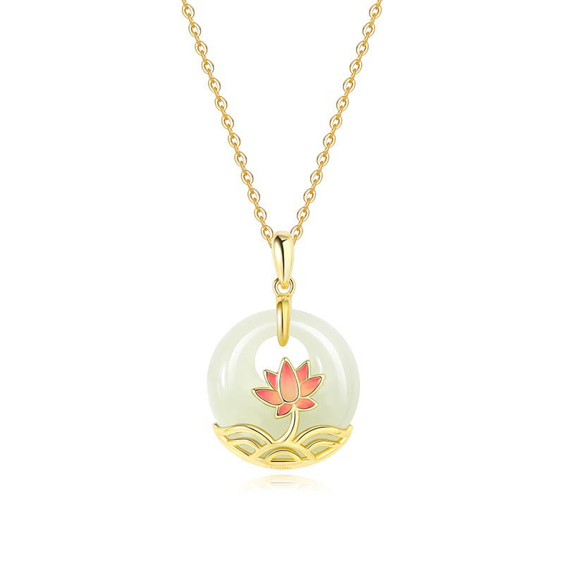 EverestArtstudios 925 Sterling Silver Hetian White Jade Lotus Flower Blessing Necklace Pendant