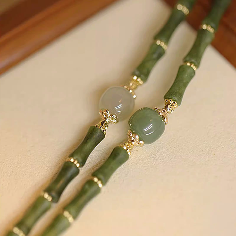 EverestArtStudios 14K Copper Plated Peridot Hetian Jade Bamboo Motif Fortune Bracelet