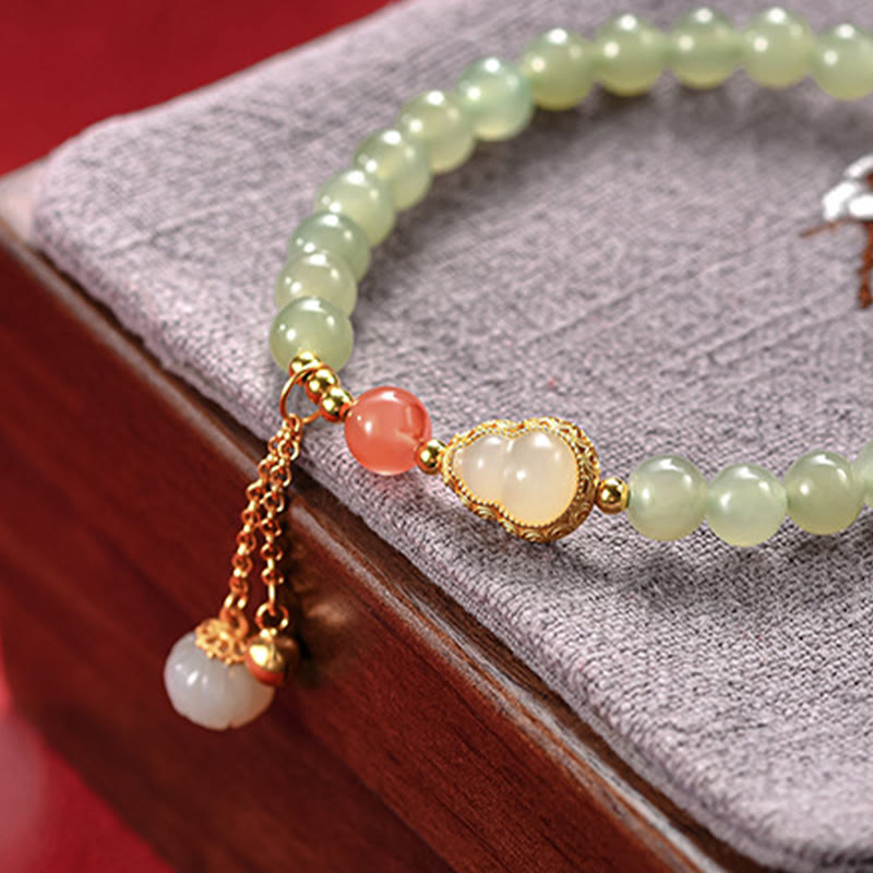 EverestArtstudios 925 Sterling Silver Hetian Jade Gourd Lotus Abundance Luck Bracelet