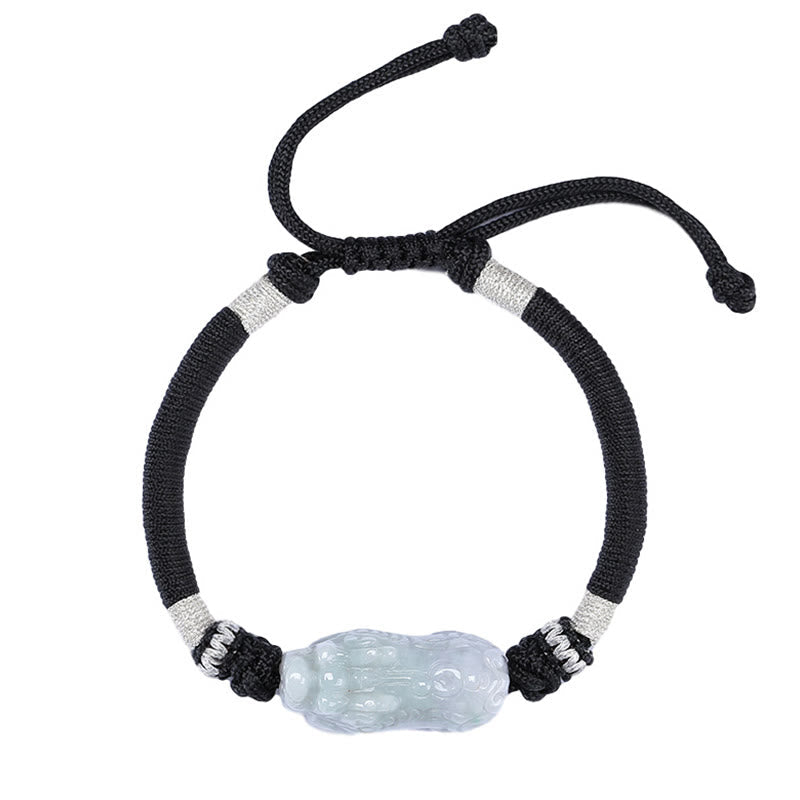 EverestArtstudios Handmade Natural Jade PiXiu Luck Prosperity Braided String Bracelet