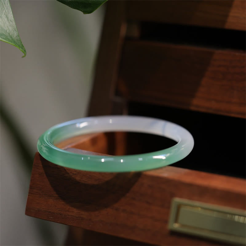 EverestArtstudios Natural White And Green Chalcedony Agate Positive Cuff Bracelet Bangle