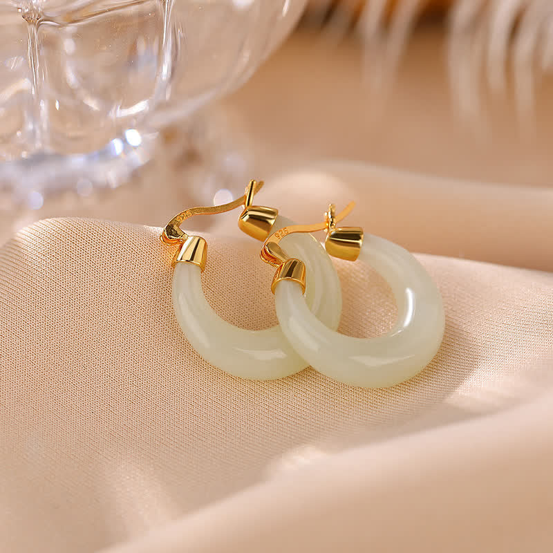 EverestArtstudios Round Jade Cyan Jade Prosperity Luck Drop Earrings