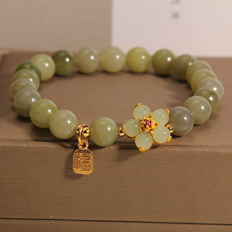 EverestArtStudios Green Jade Blossom Fu Symbol Fortune Bracelet