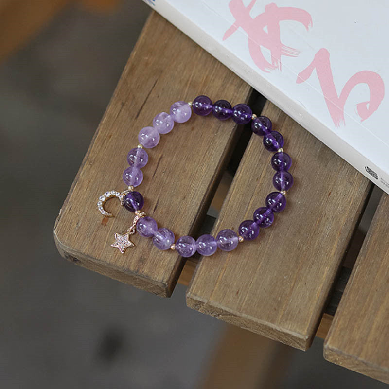 EverestArtstudios Amethyst Crystal Moon Star Healing Bracelet