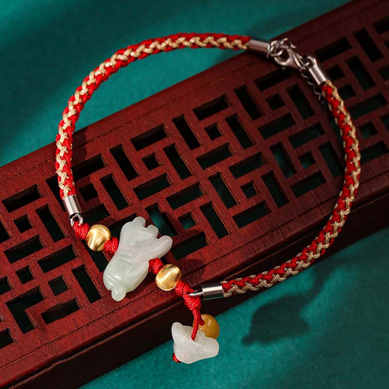 EverestArtStudios Chinese Zodiac Jade Prosperity Red String Bracelet Anklet
