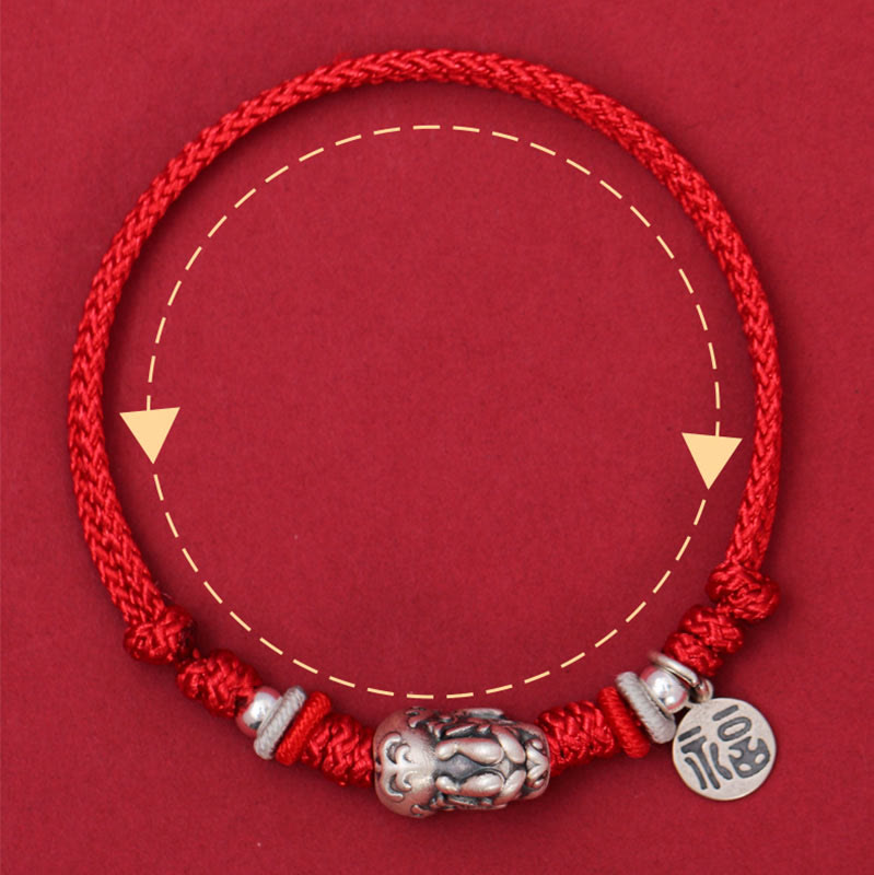 EverestArtStudios 925 Sterling Silver PiXiu Fu Character Wealth Luck Handmade Braided Bracelet