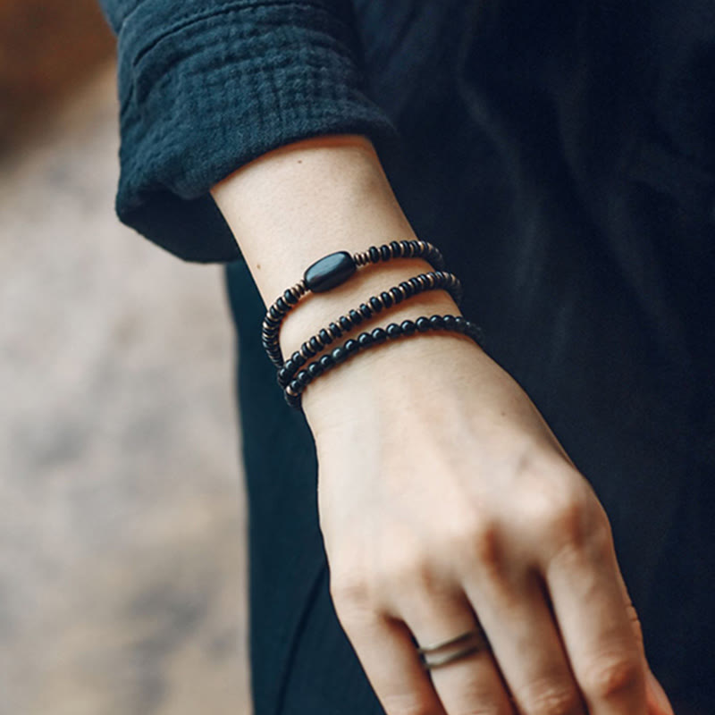 EverestArtstudios Rainbow Obsidian Ebony Wood Copper Healing Triple Wrap Bracelet
