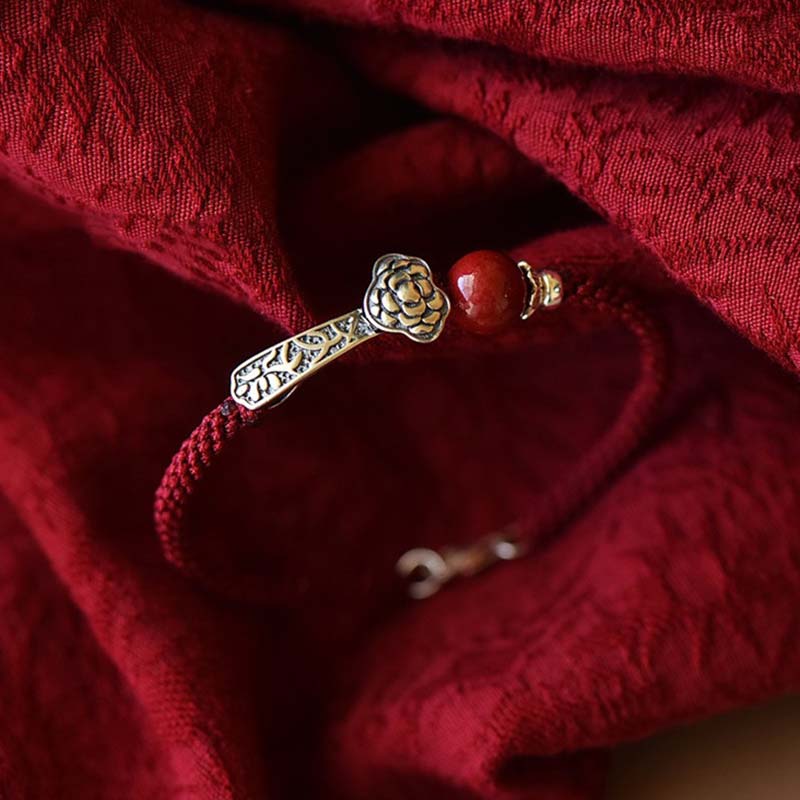 EverestArtStudios 925 Sterling Silver Cinnabar Blessing String Bracelet