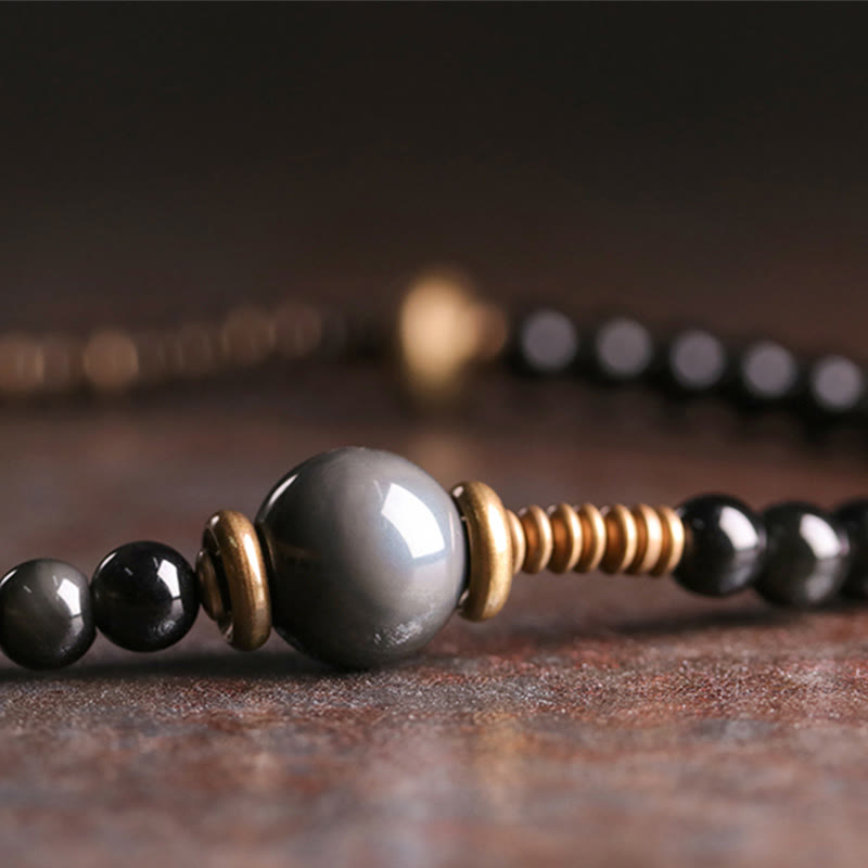EverestArtstudios Rainbow Obsidian Ebony Wood Copper Positive Multilayer Bracelet