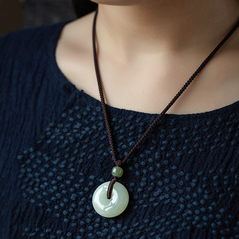 EverestArtstudios Natural Round Jade Peace Buckle Luck Prosperity Necklace Pendant