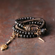 EverestArtstudios Rainbow Obsidian Ebony Wood Copper Positive Multilayer Bracelet