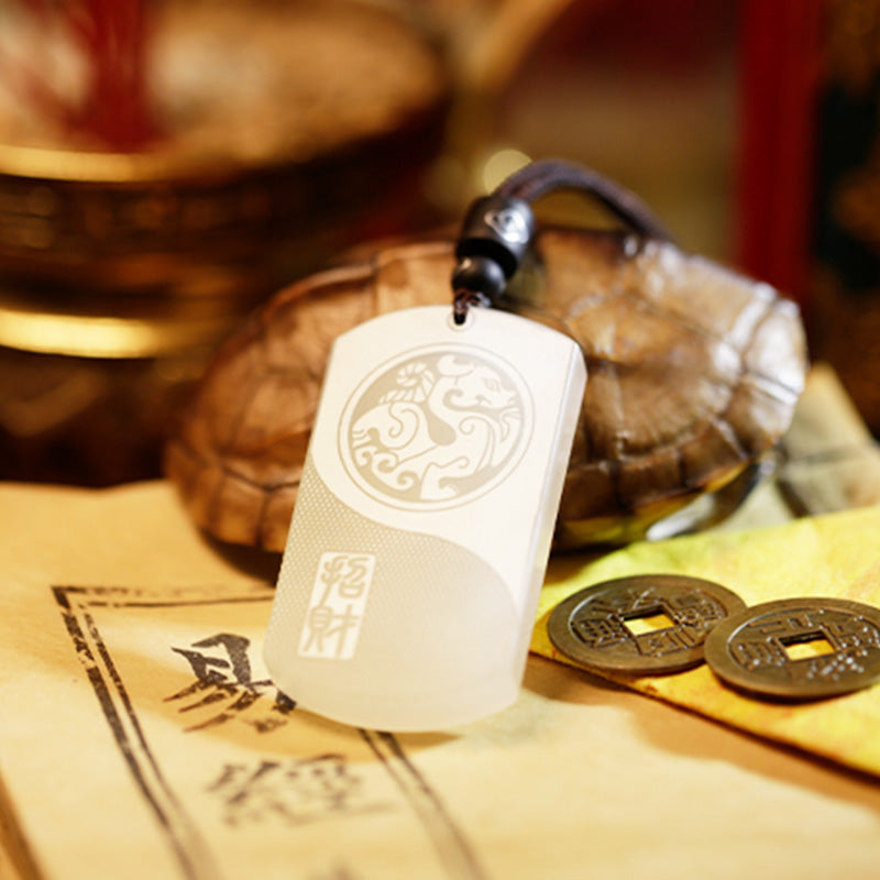 EverestArtstudios White Jade PiXiu Yin Yang Luck Protection Necklace Pendant