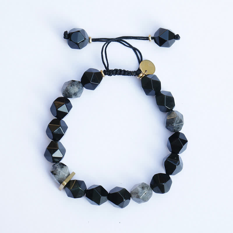 EverestArtstudios Black Obsidian Black Glitter Stone Purification Bracelet