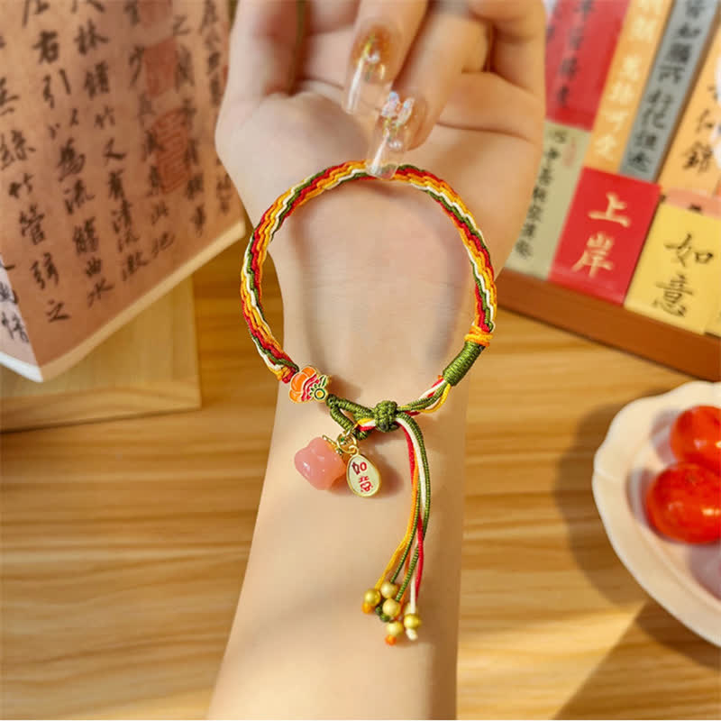 EverestArtStudios Persimmon Red Agate Strength Reincarnation Knot Braid String Bracelet