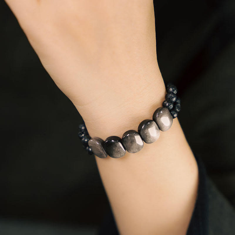 EverestArtstudios Natural Silver Sheen Obsidian Lava Rock Communication Bracelet