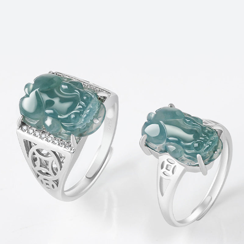 EverestArtstudios 925 Sterling Silver Fengshui Wealth Prosperity Jade PiXiu Luck Ring