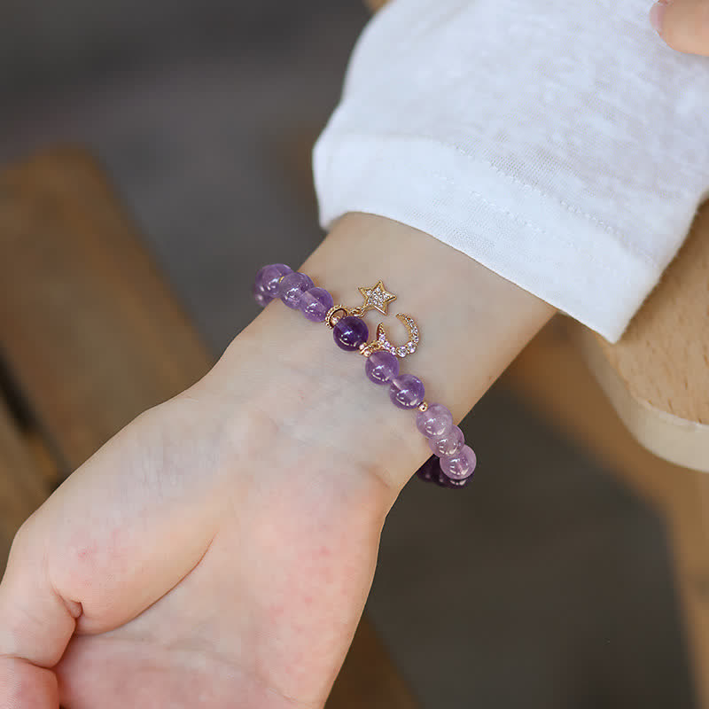 EverestArtstudios Amethyst Crystal Moon Star Healing Bracelet